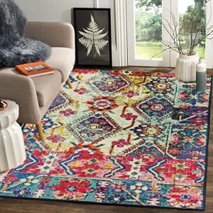 Status Contract Abstract Persian Persian Carpet Rug Runner with Anti Slip Backing (Multicolour, Polyester, 5 x7 Feet)