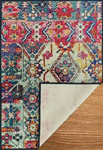 Status Contract Abstract Persian Persian Carpet Rug Runner with Anti Slip Backing (Multicolour, Polyester, 5 x7 Feet)