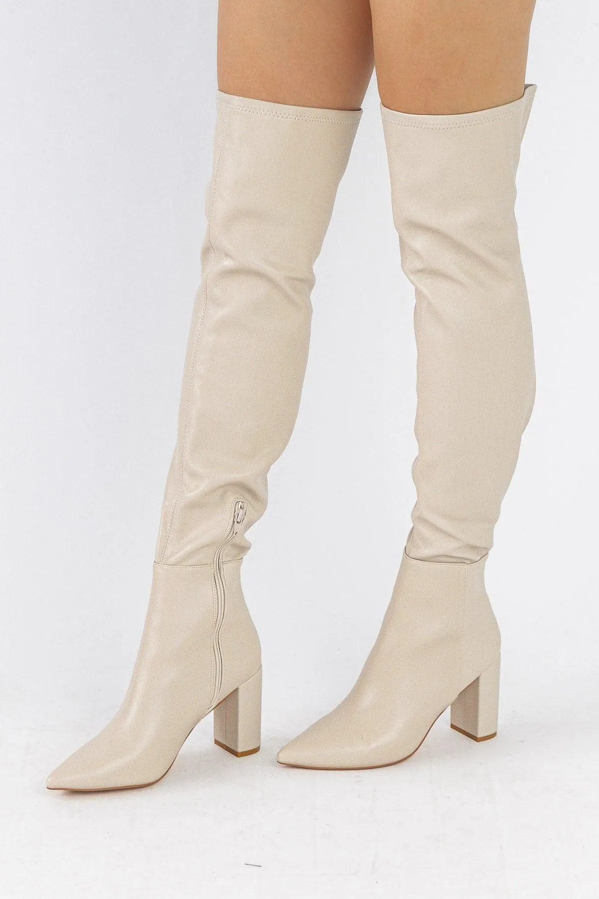 Strut On Through Cream Thigh High Boots - Final Sale