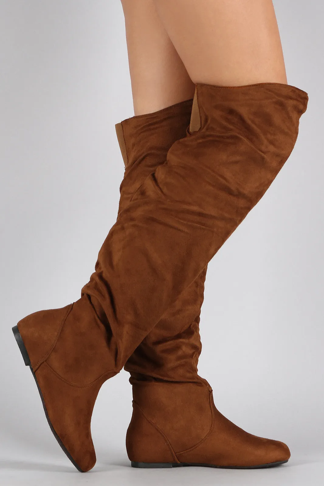 Suede Slouchy Thigh High Flat Boot