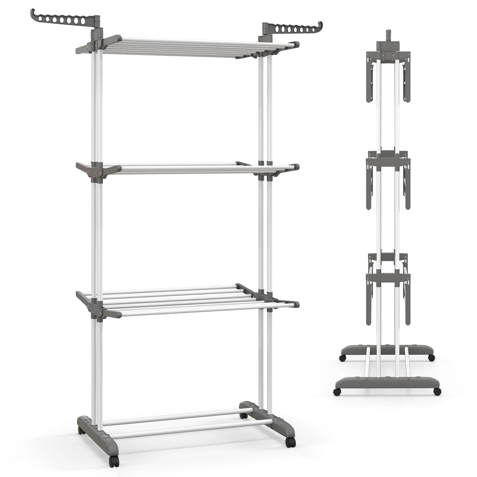 Tangkula 4-Tier Clothes Drying Rack, Collapsible Laundry Rack Stand with 2 Hanger Holders