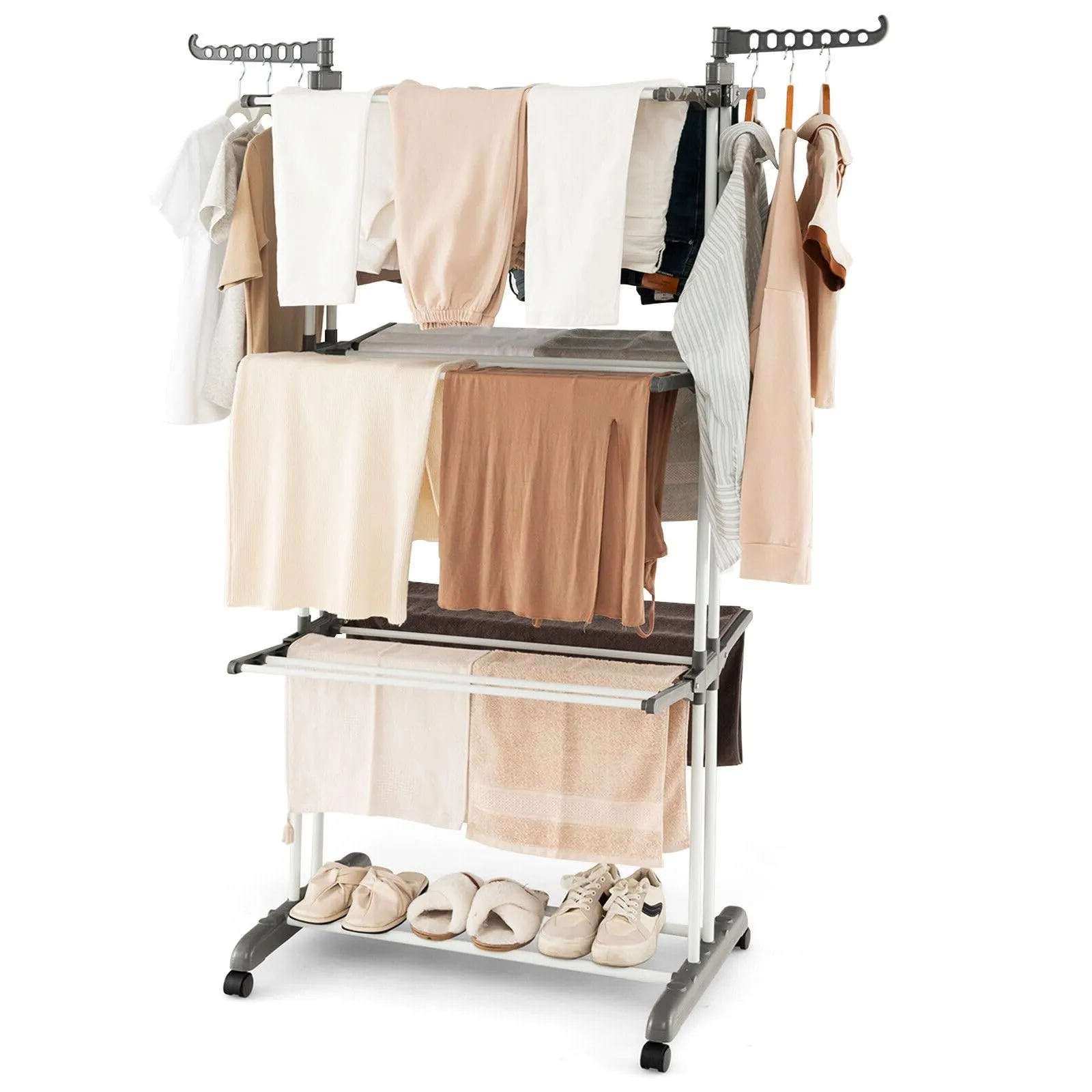 Tangkula 4-Tier Clothes Drying Rack, Collapsible Laundry Rack Stand with 2 Hanger Holders