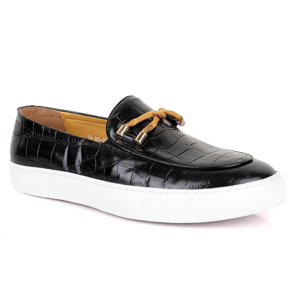 Terry Taylors Big Croc Black And Yellow Twist Leather Sneakers shoe