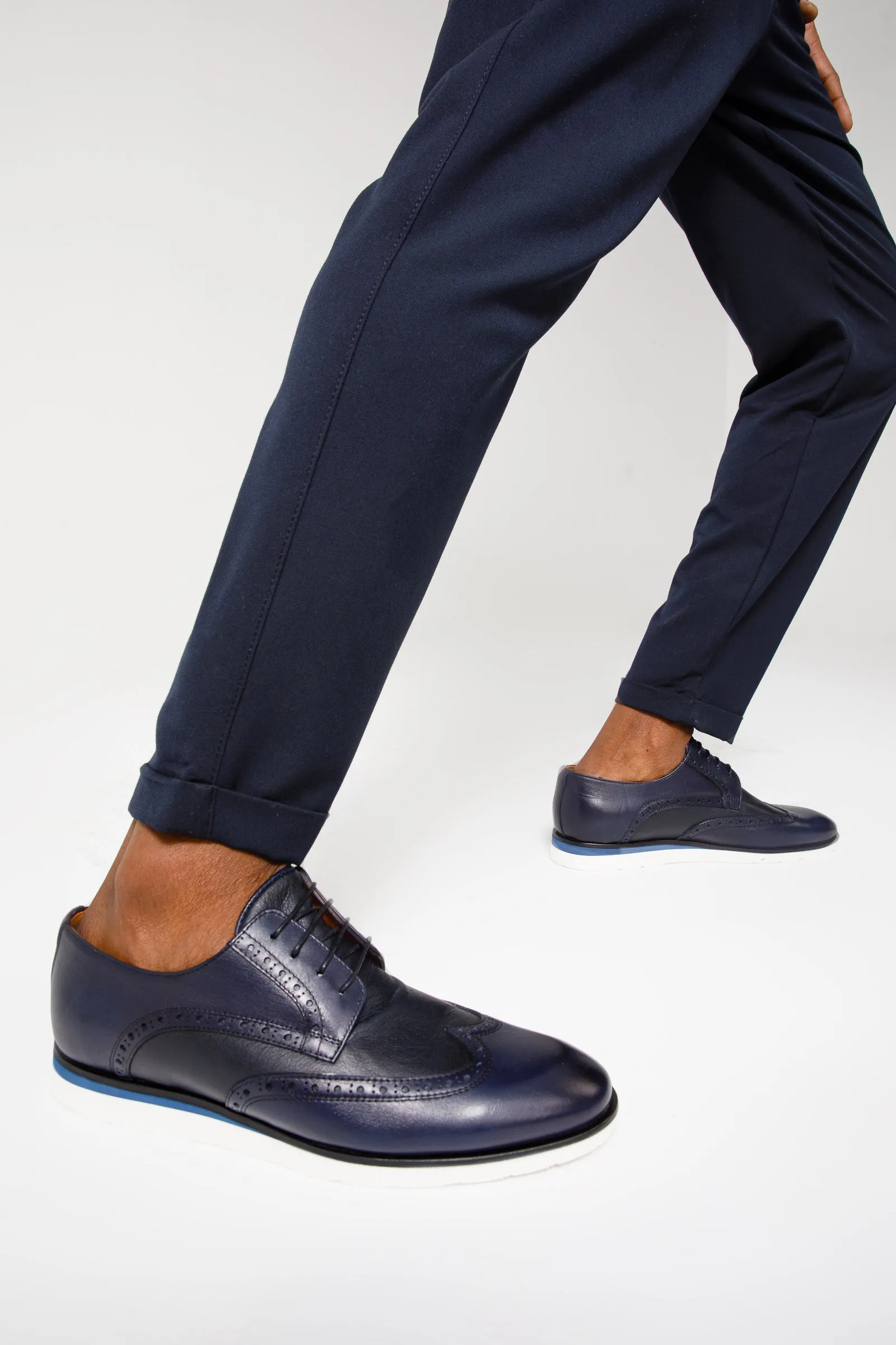 The Molise Navy Blue Wingtip Semi Brogue Derby Men Shoe