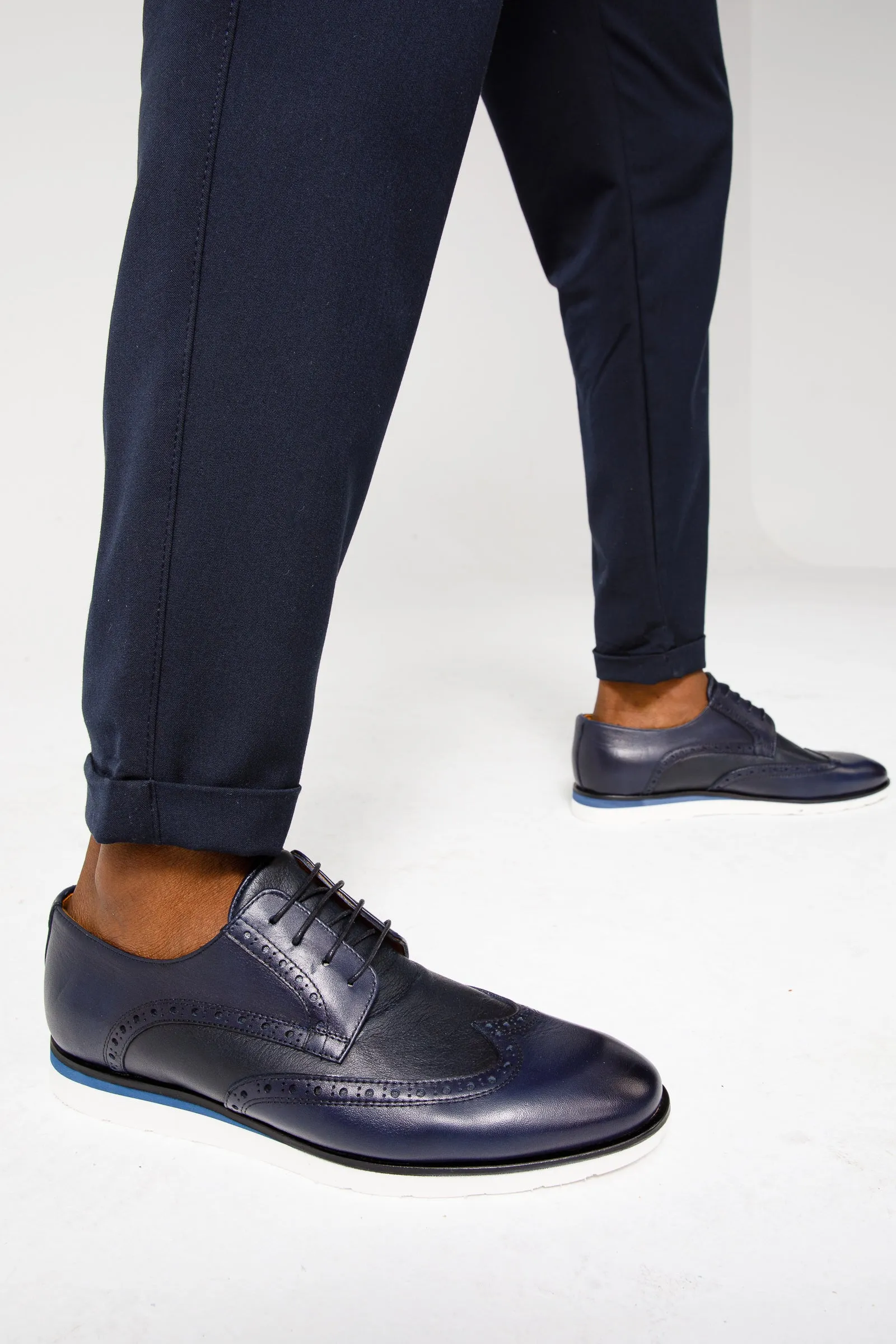 The Molise Navy Blue Wingtip Semi Brogue Derby Men Shoe