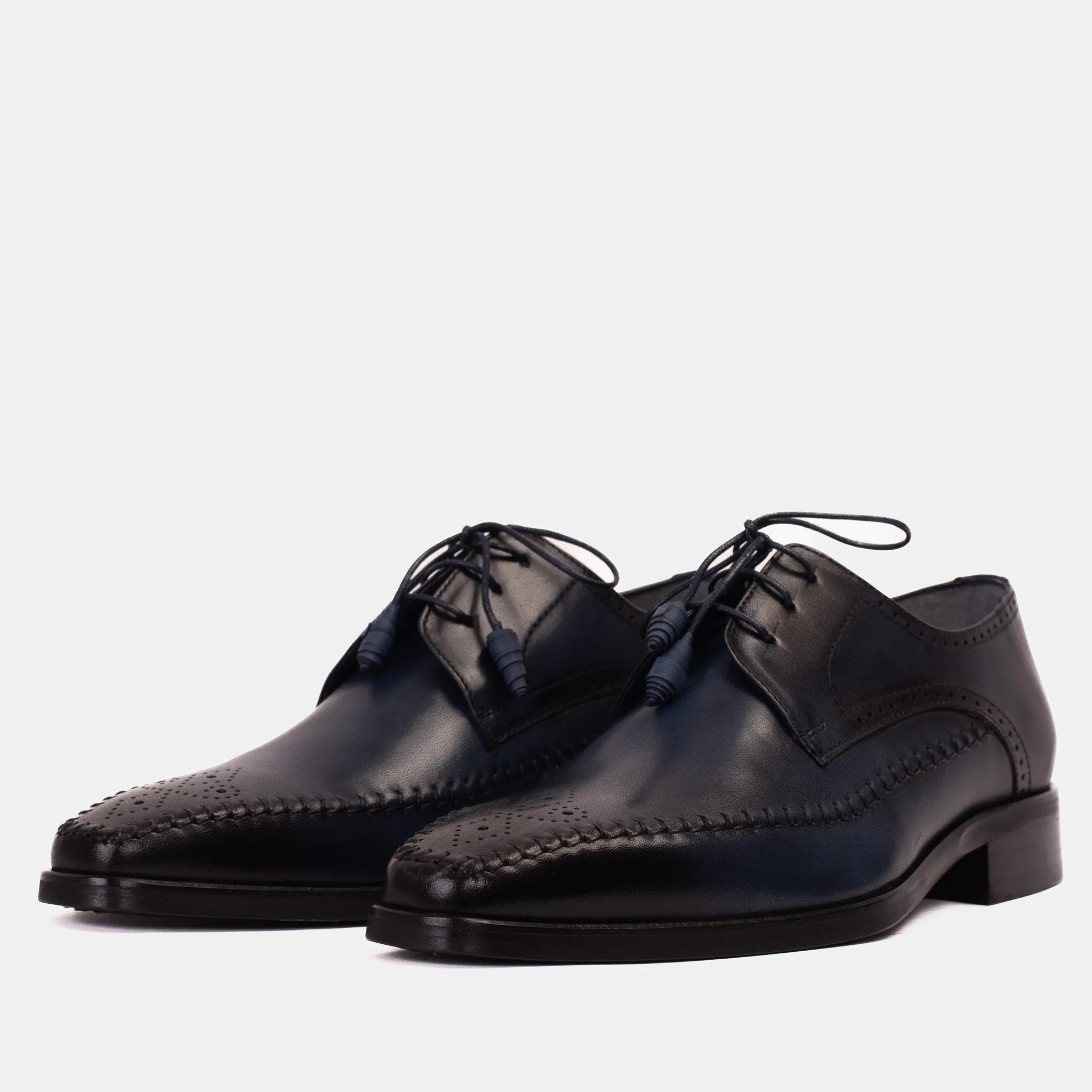 The Moon Navy Blue Leather Derby Men  Shoe