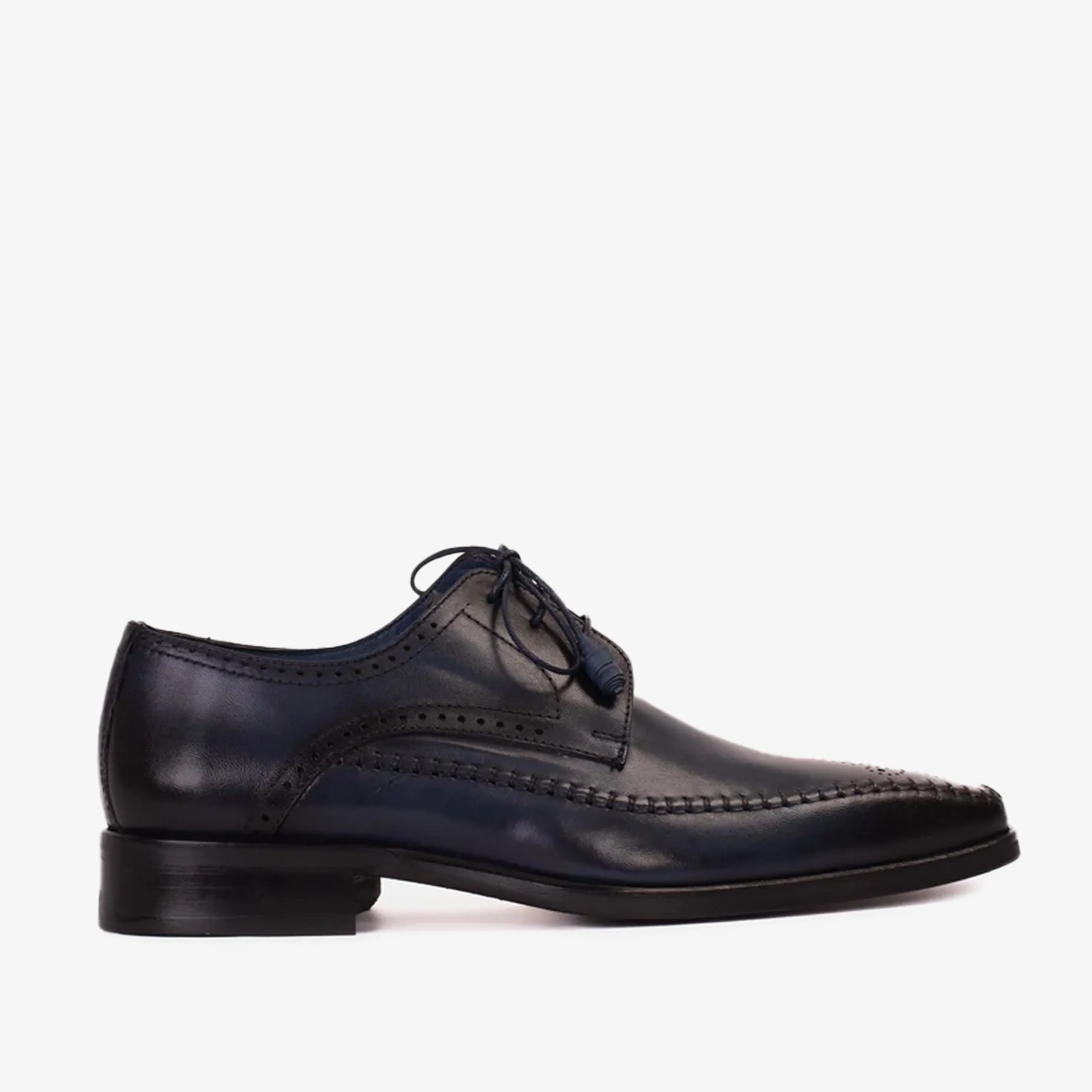 The Moon Navy Blue Leather Derby Men  Shoe