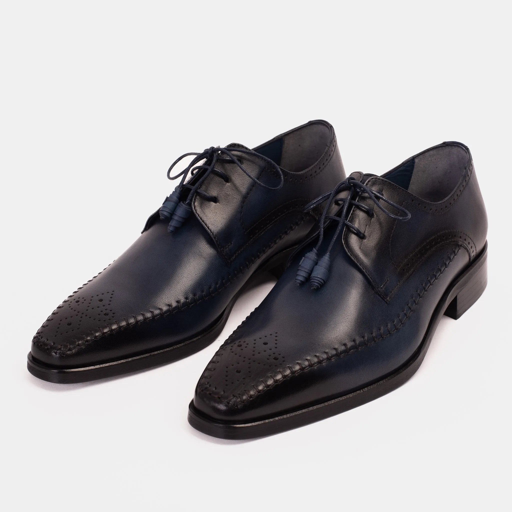 The Moon Navy Blue Leather Derby Men  Shoe