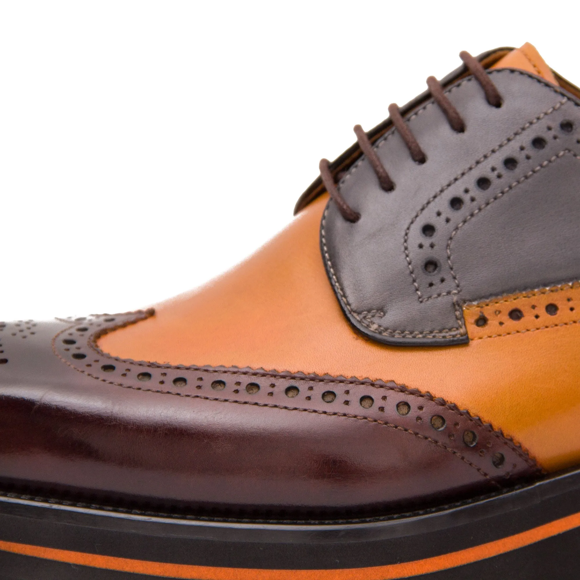 Thick-soled calfskin formal brogue derby shoes Blue