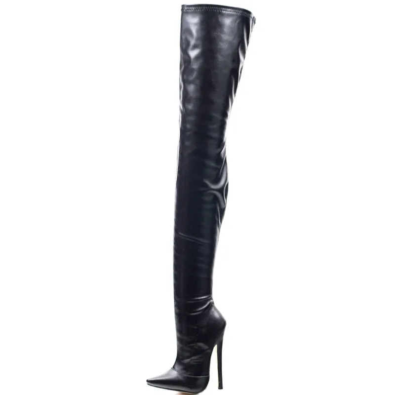 Thigh High 18 cm Heel Faux Leather Boots