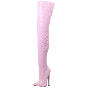 Thigh High 18 cm Heel Faux Leather Boots