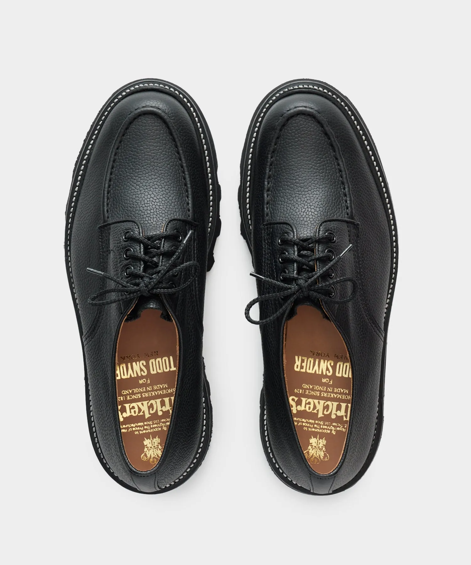 Todd Snyder x Tricker's Heath Derby Shoes in Black Scotch Grain Leather