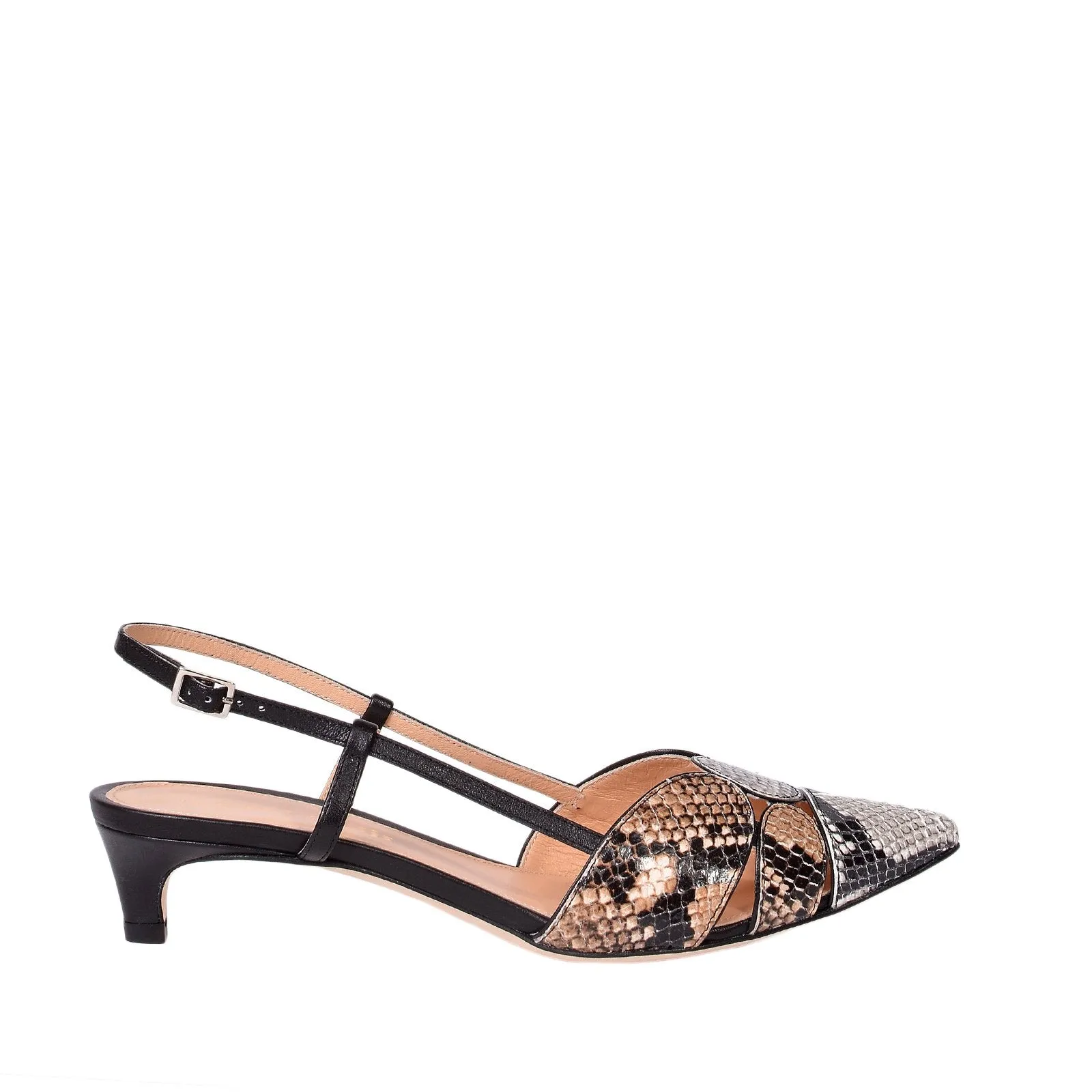 Tomaia Snake Sling Back Mid Heels