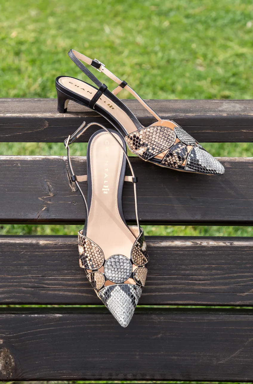 Tomaia Snake Sling Back Mid Heels