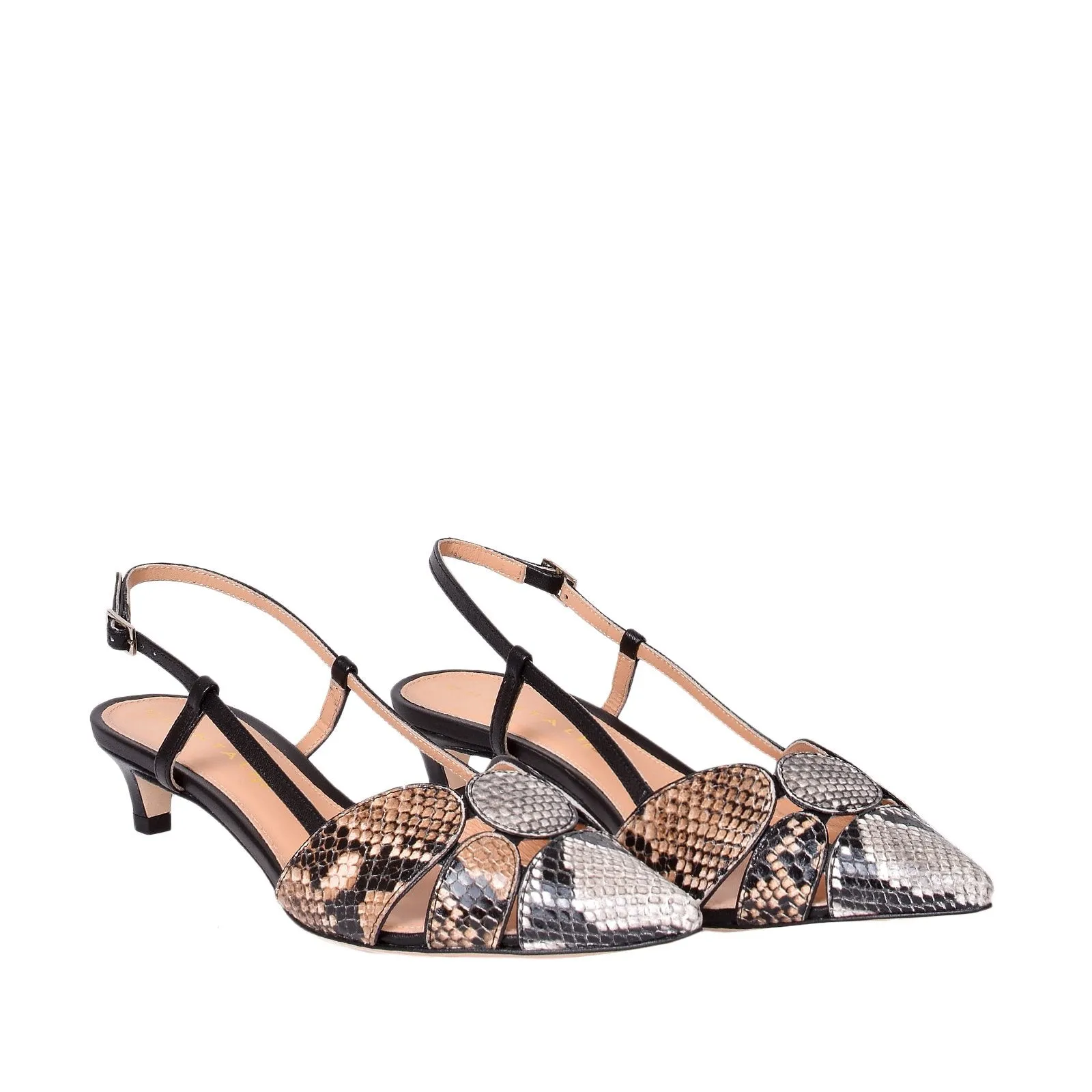 Tomaia Snake Sling Back Mid Heels