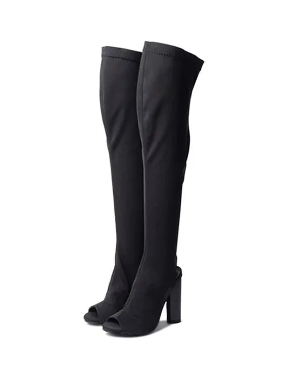 Trendy Slingback Peep Toe Chunky Thigh High Boots