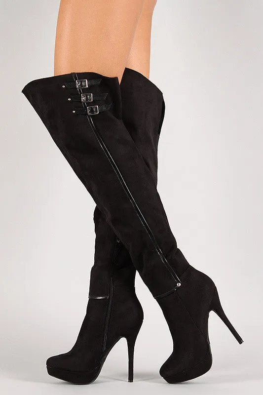 Triple Strap Collar Thigh High Boot