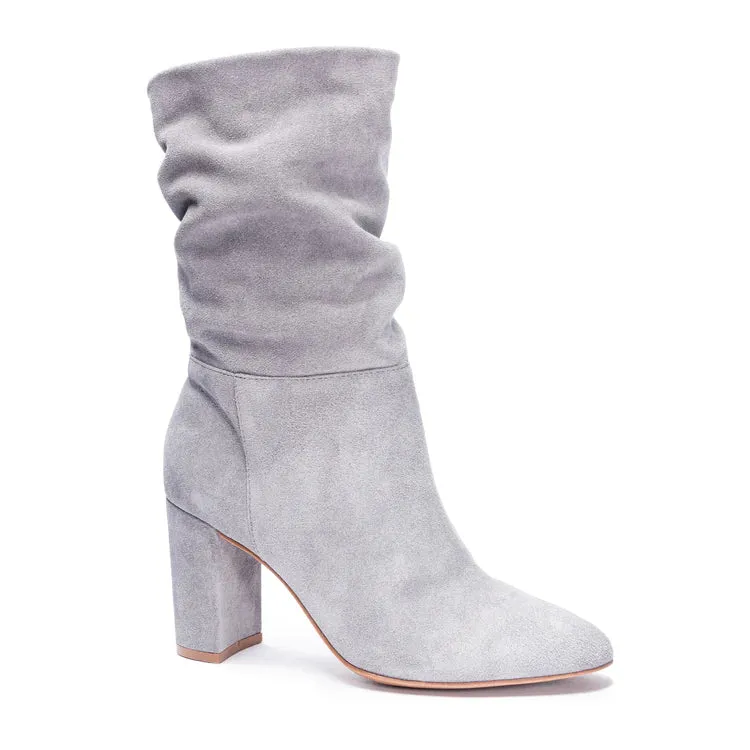 Vegan Suede Leather Slouch Kipper Boots - Cement