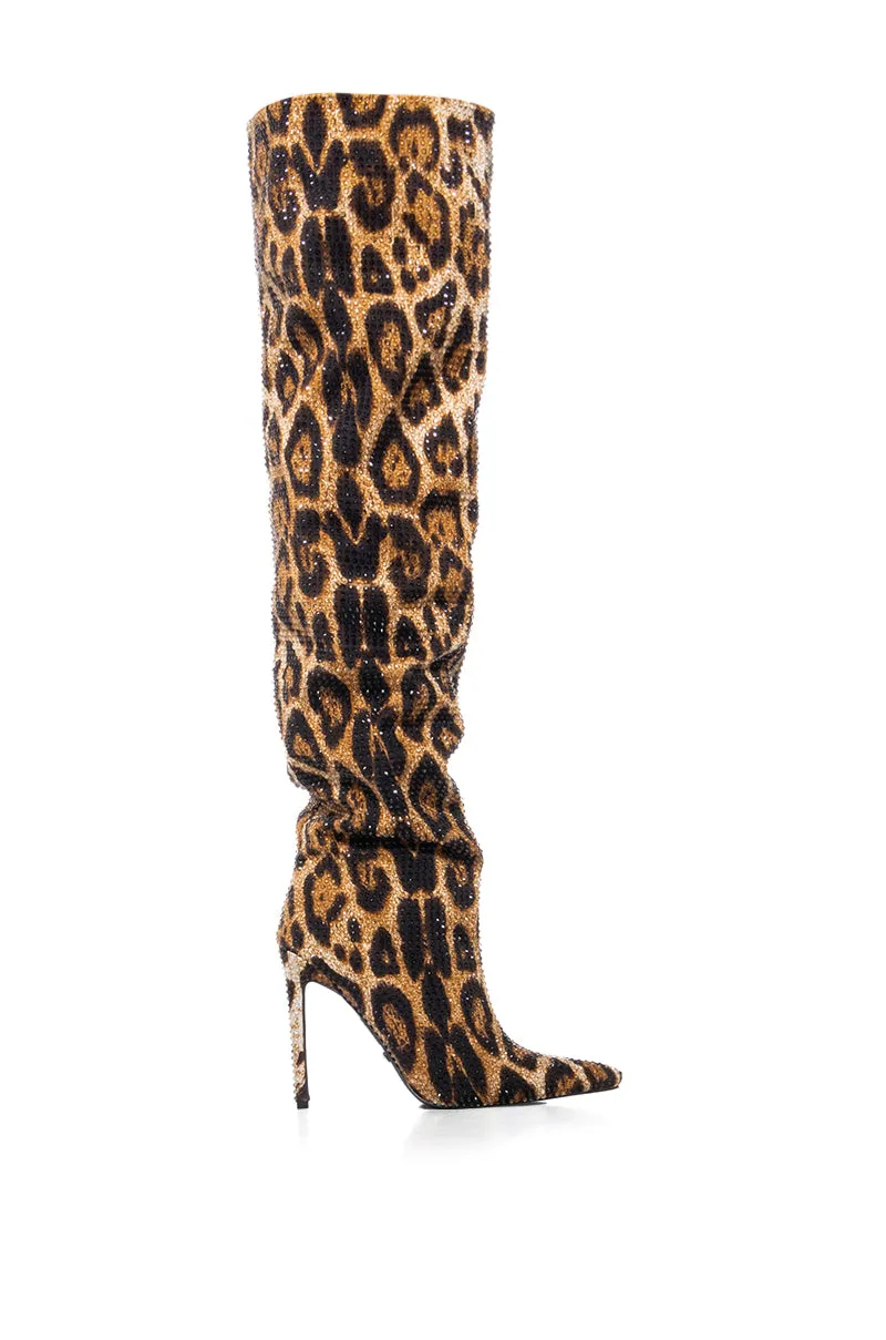 Wild Thoughts Leopard Rhinestone Slouch Boot