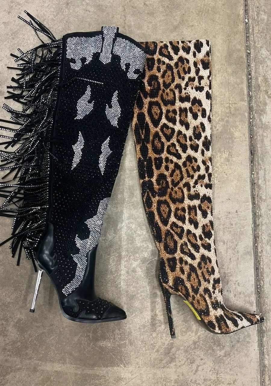 Wild Thoughts Leopard Rhinestone Slouch Boot