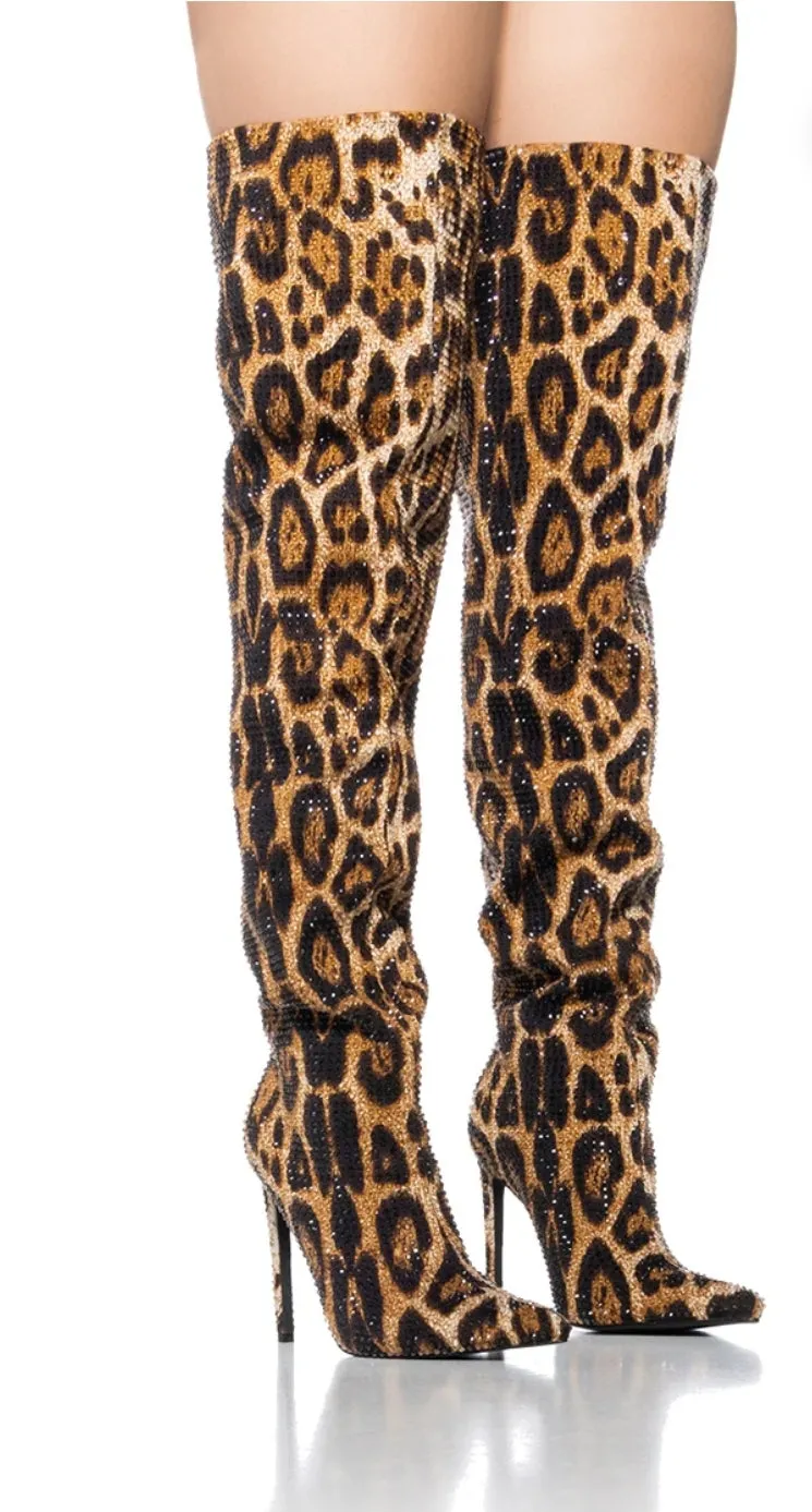 Wild Thoughts Leopard Rhinestone Slouch Boot