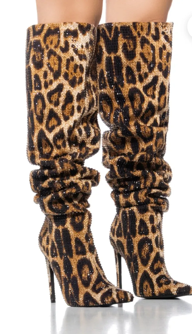 Wild Thoughts Leopard Rhinestone Slouch Boot