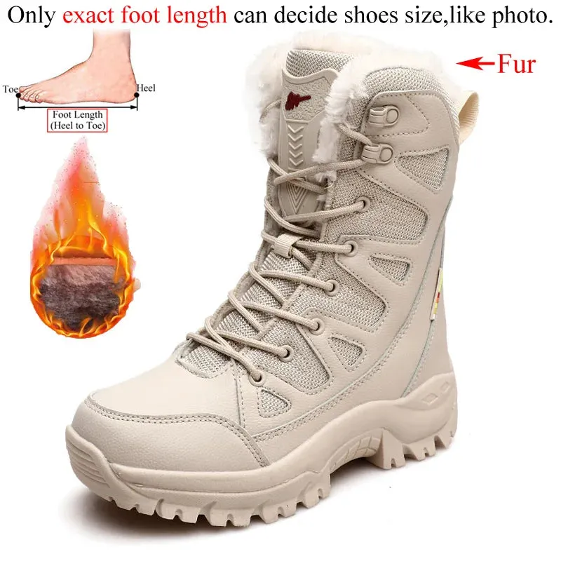 Winter Women High-Top Outdoor Plush Leather Hiking Shoes Trekking Woman Boots Mountain Sneakers Camping Tracking Treking