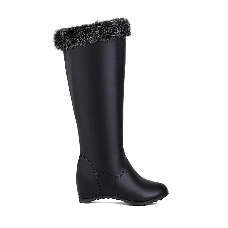 Women's Fur Inside Heighten Wedge Heels Knee High Boots