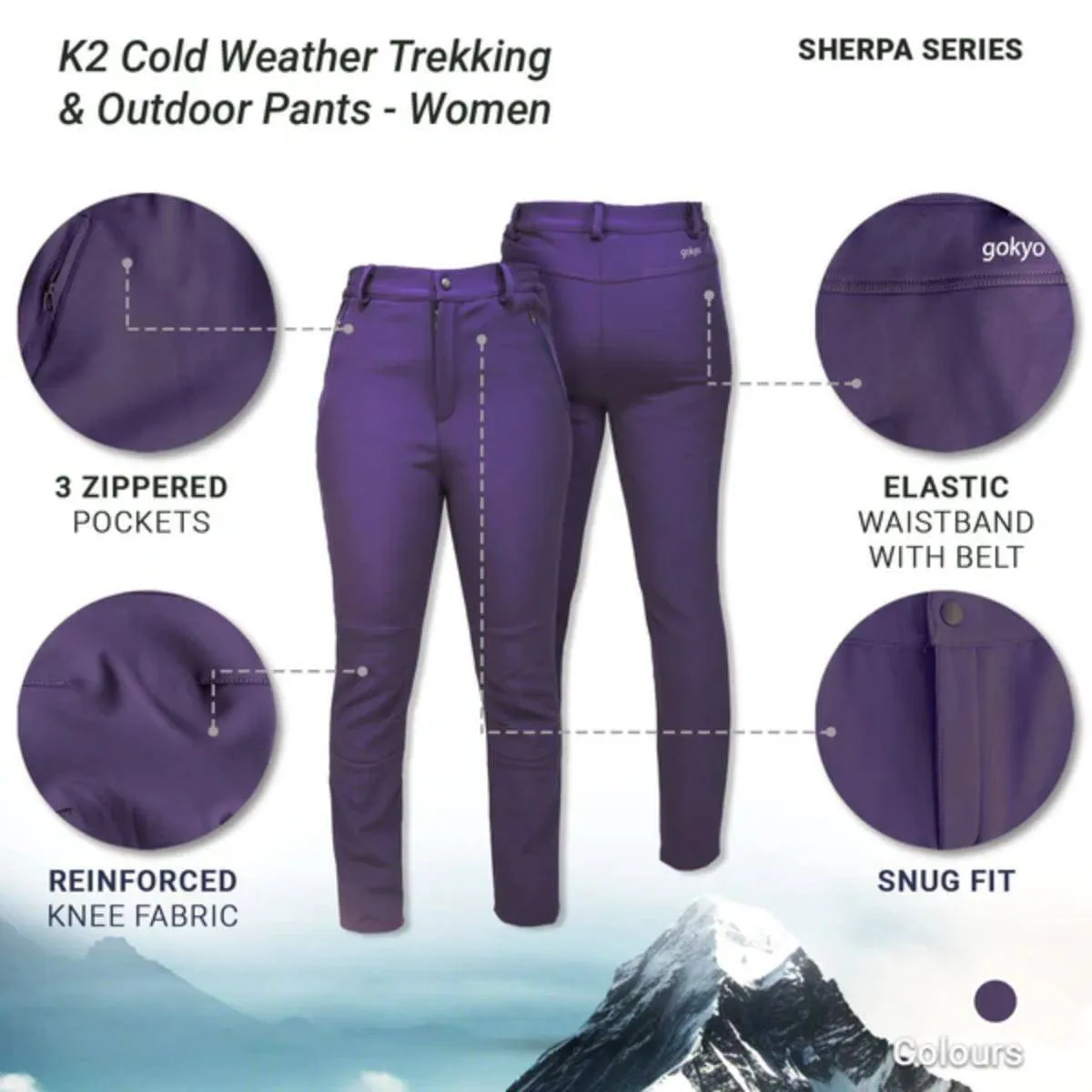 Women's K2 Cold Weather Trekking & Outdoor Pants - Sherpa Series - Purple