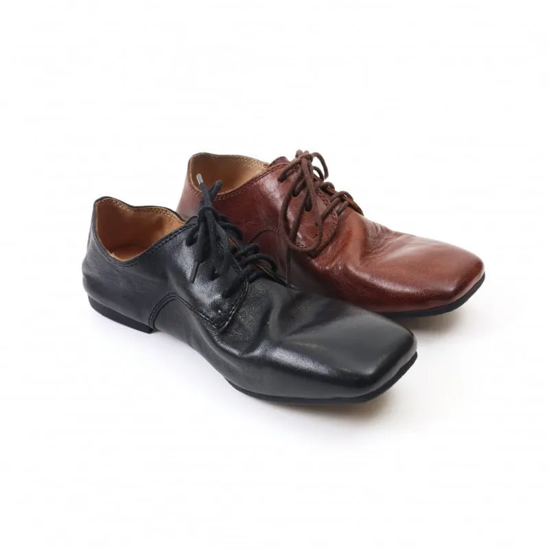 Women's Oxford Derby Shoes Soft Round Toe Lace Up Leather Shoes in Black/Brown/White