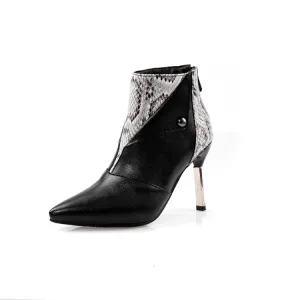 Women's Snake Pinted Patchwork Rivets Stiletto Heel Short Boots