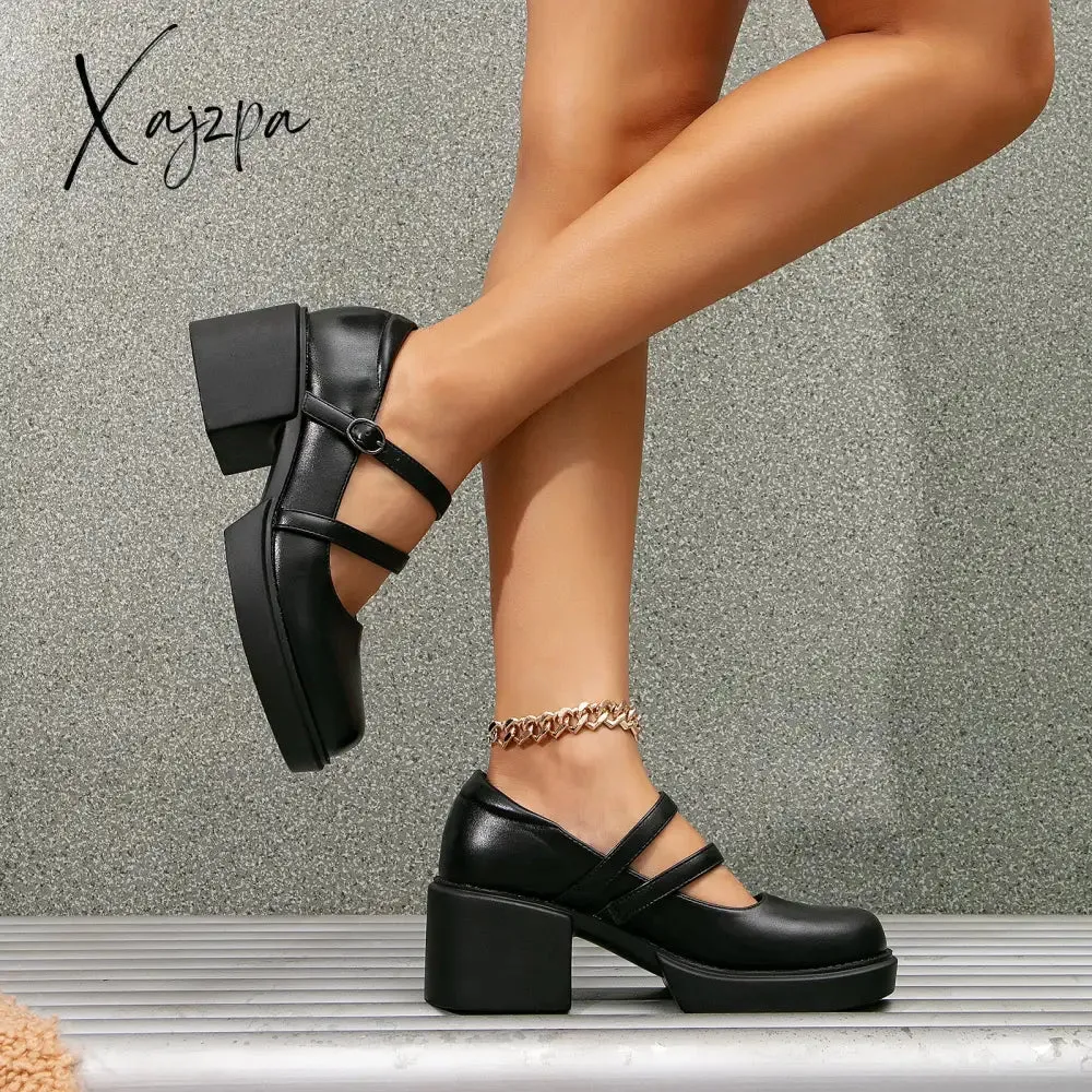 Xajzpa - Women  Commute Date Heeled Mary Janes