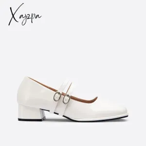 Xajzpa - Women Square Toe Vintage Dubble Strappy Buckle Decor Heeled Mary Janes