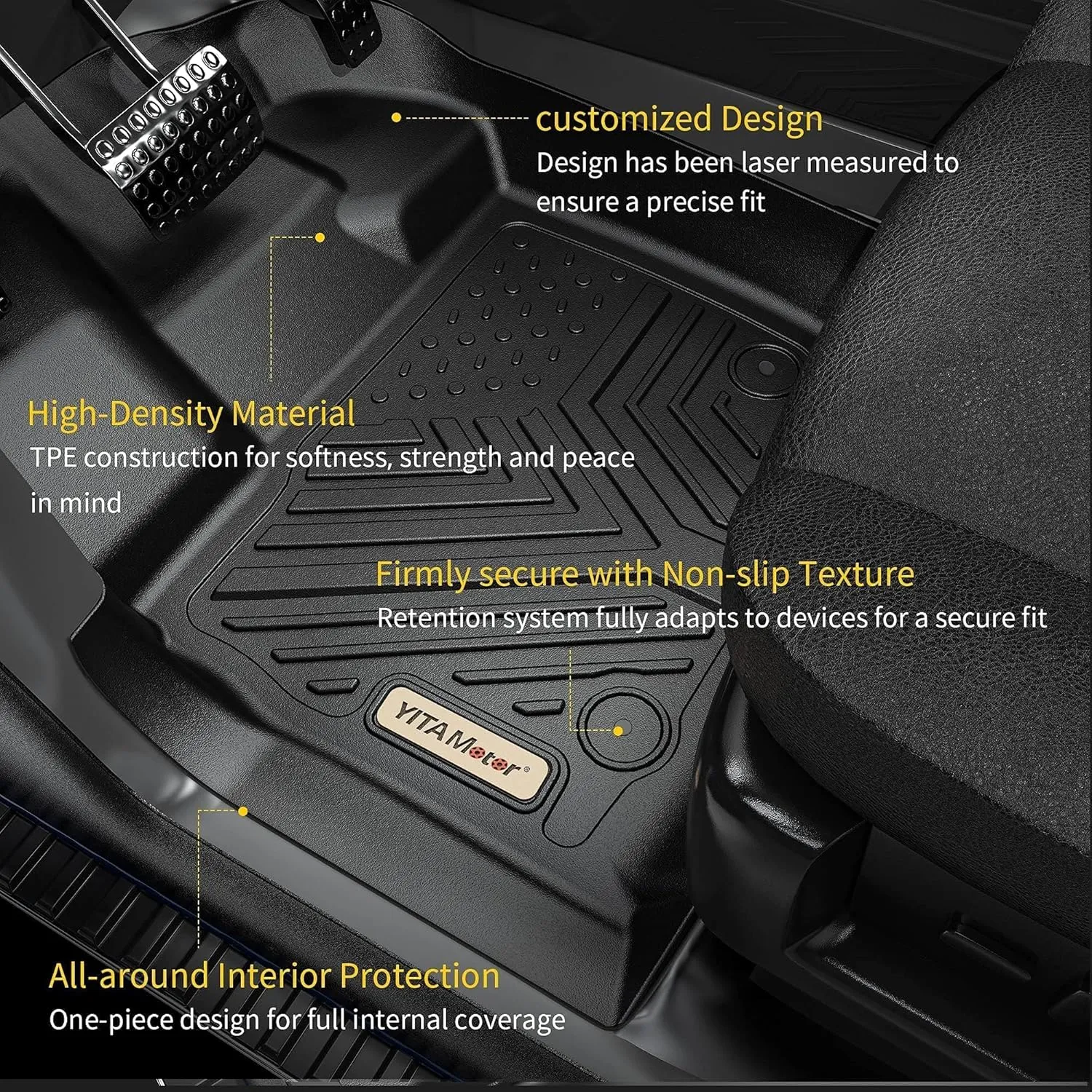 YITAMOTOR® Custom Fit Floor Mats Compatible with 2021-2024 Ford Bronco Sport, All Weather Protection Black 2 Row Floor Mats Liner Set