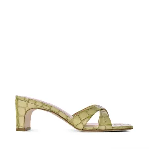 Yumi Pistachio Croco Embossed Leather Sandals