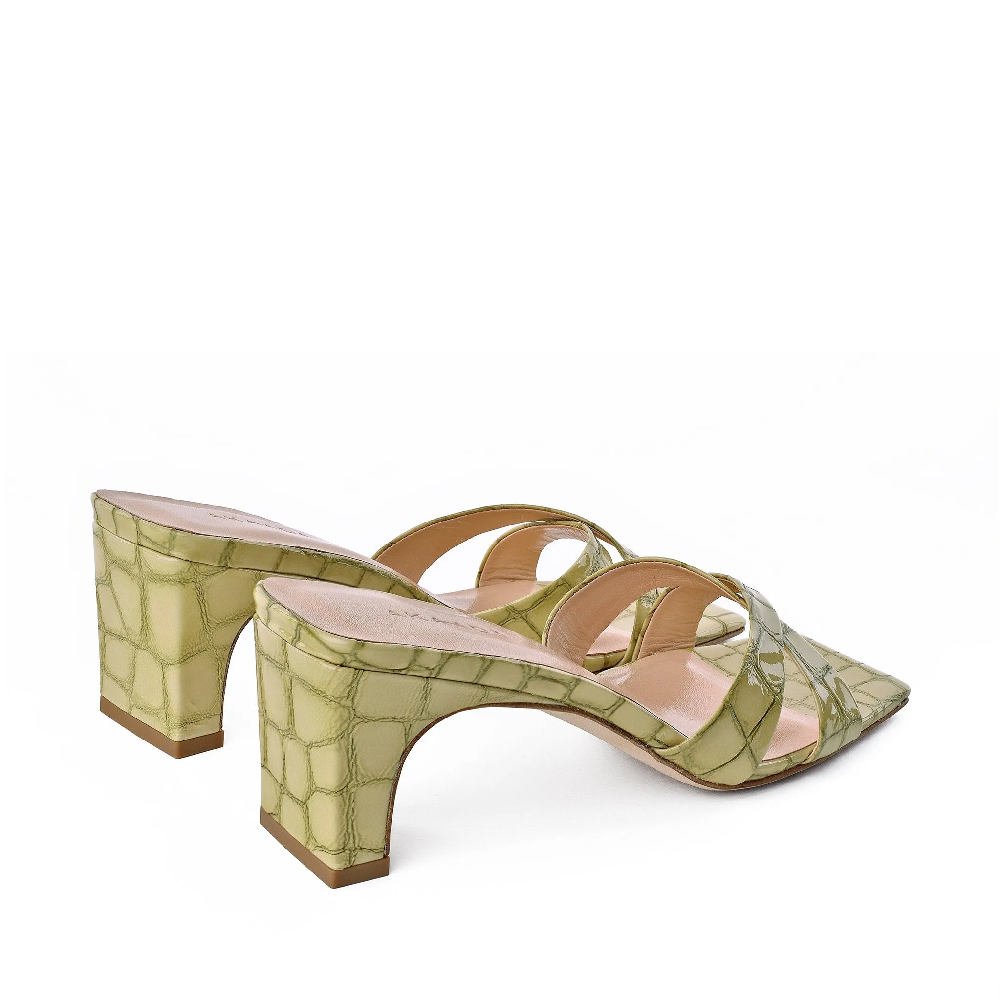 Yumi Pistachio Croco Embossed Leather Sandals