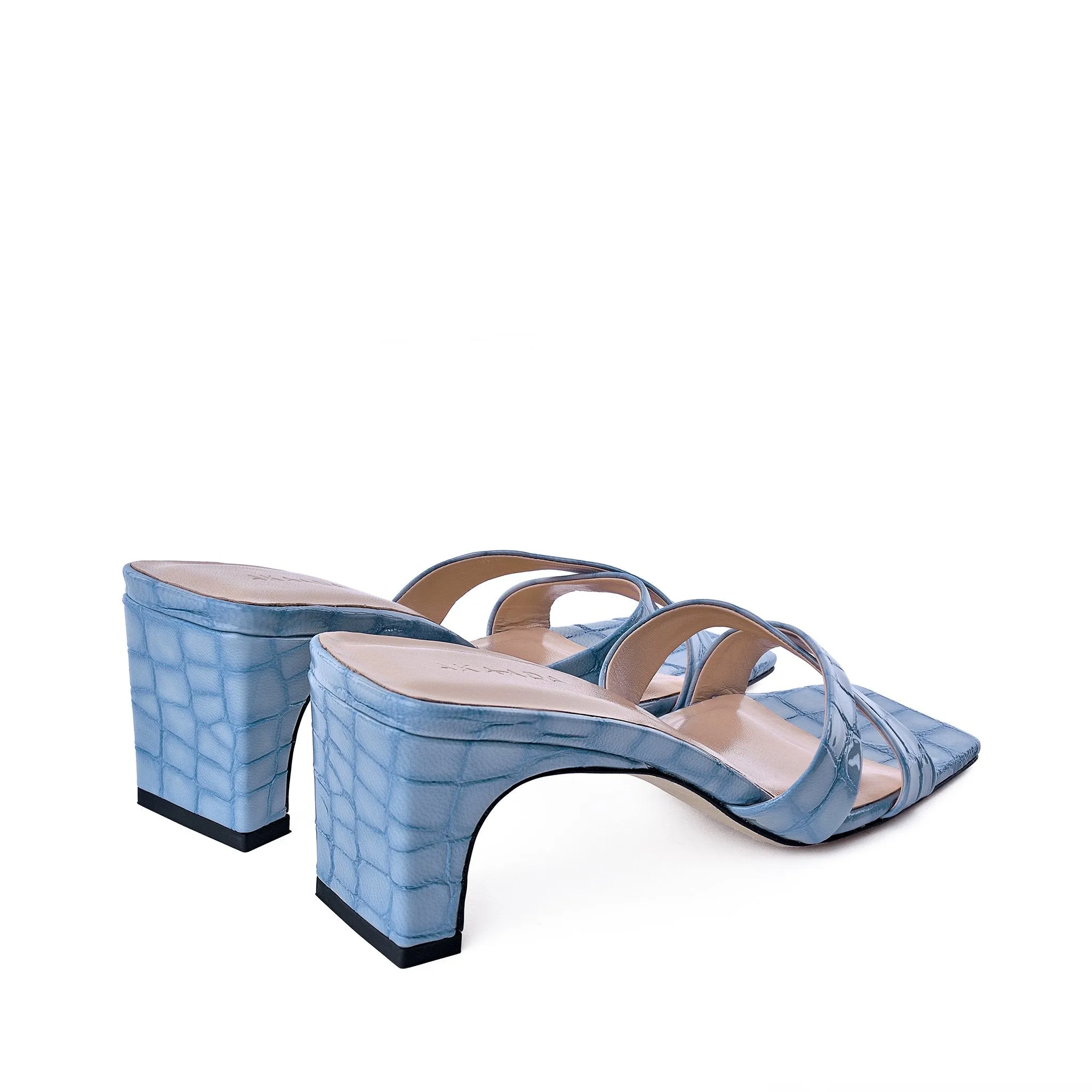 Yumi Sky Blue Croco Embossed Leather Sandals