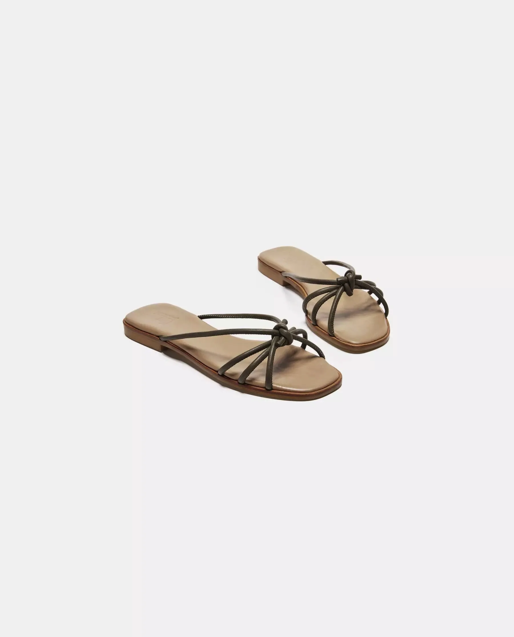 Yvette Leather Khaki Flat Sandals